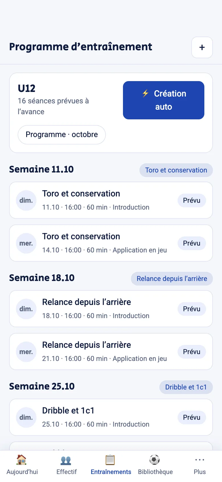 Un programme d’entraînement dans SINAI Club